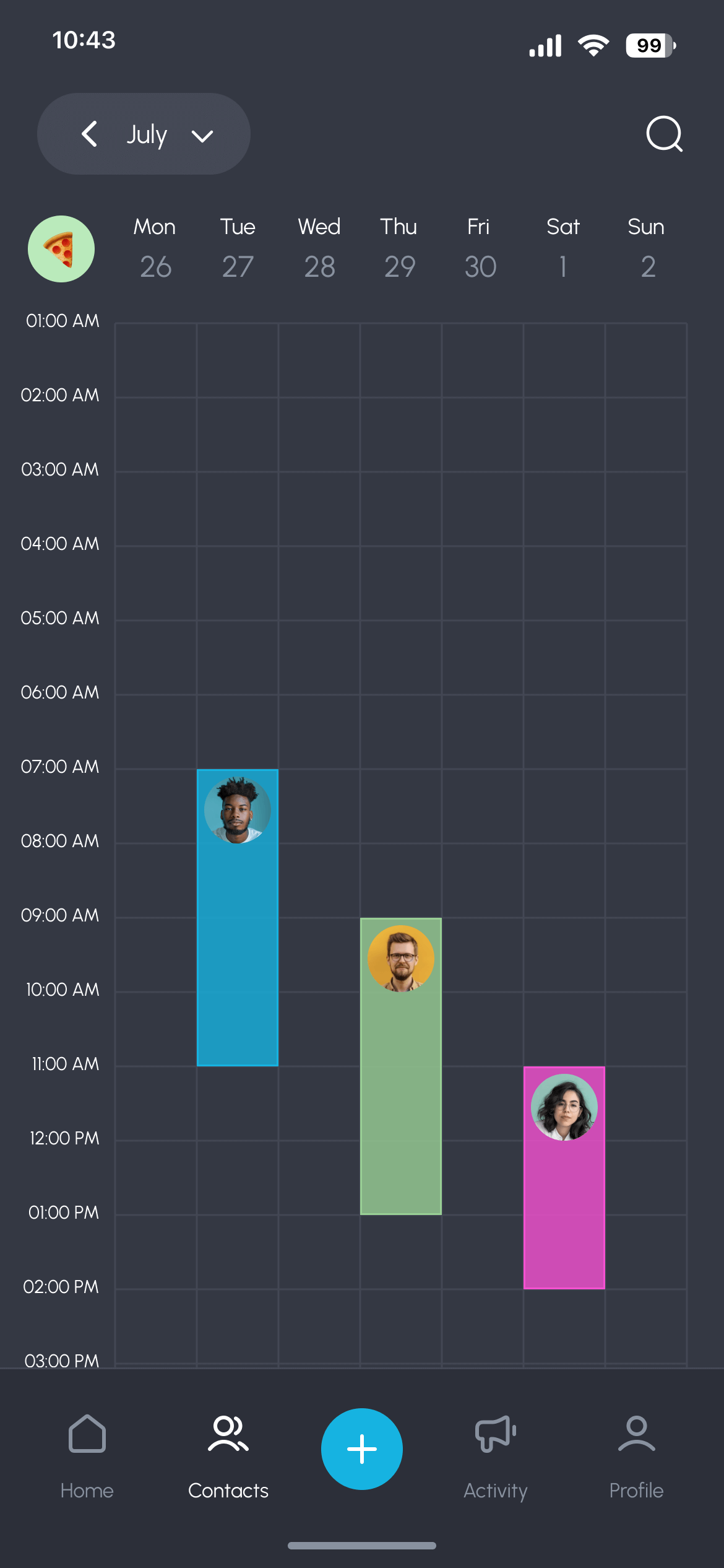 Mana app calendar screen